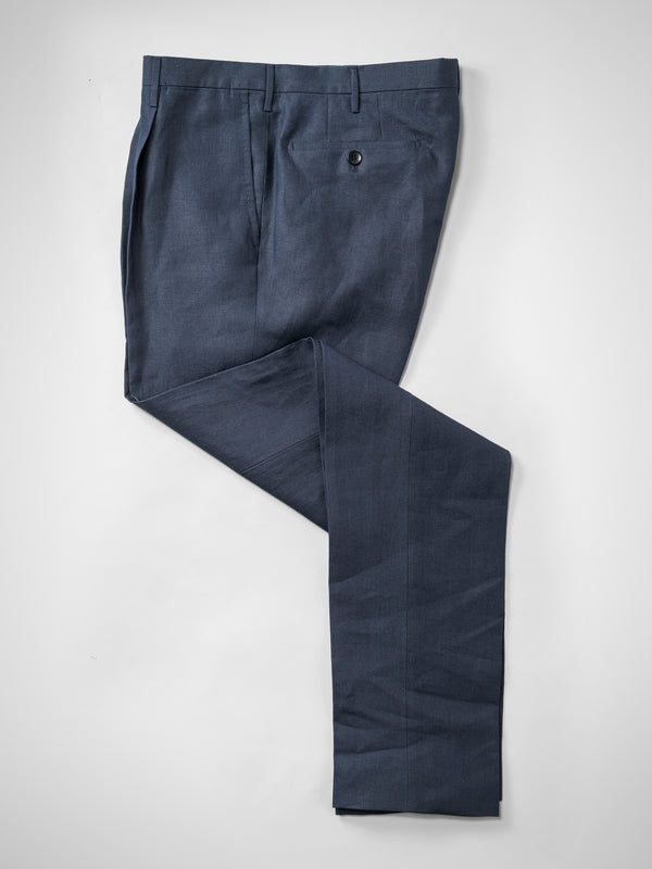Rota Summer Dark blue pair of regular fit linen trousers Prezzo Ridotto