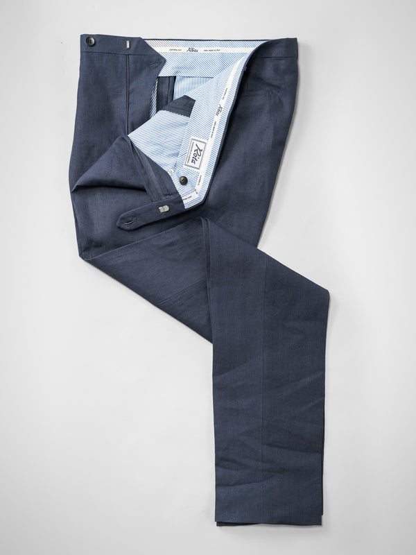 Rota Summer Dark blue pair of regular fit linen trousers Prezzo Ridotto