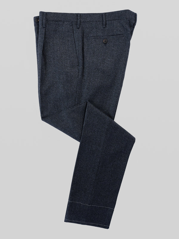 Rota Winter Blue melange herringbone wool cashmere trousers Vendite Flash