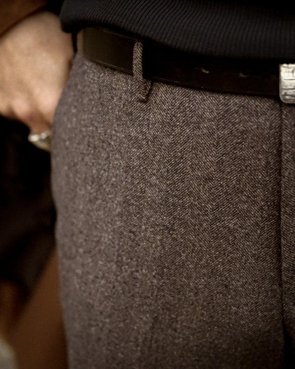 Rota Winter Brown herringbone flannel trousers Italy
