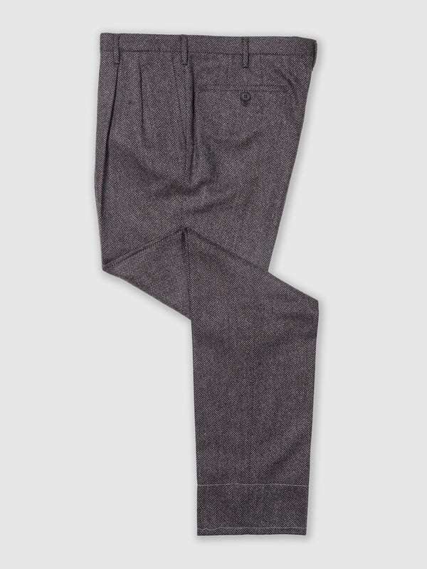 Rota Winter Grey melange herringbone wool cashmere trousers Saldi Di Fabbrica