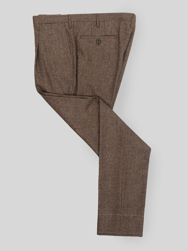 Rota Winter Brown herringbone wool cashmere trousers Grandi sconti