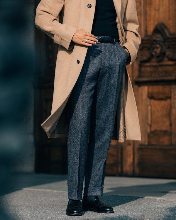 Rota Winter Light blue herringbone wool cashmere trousers Moda