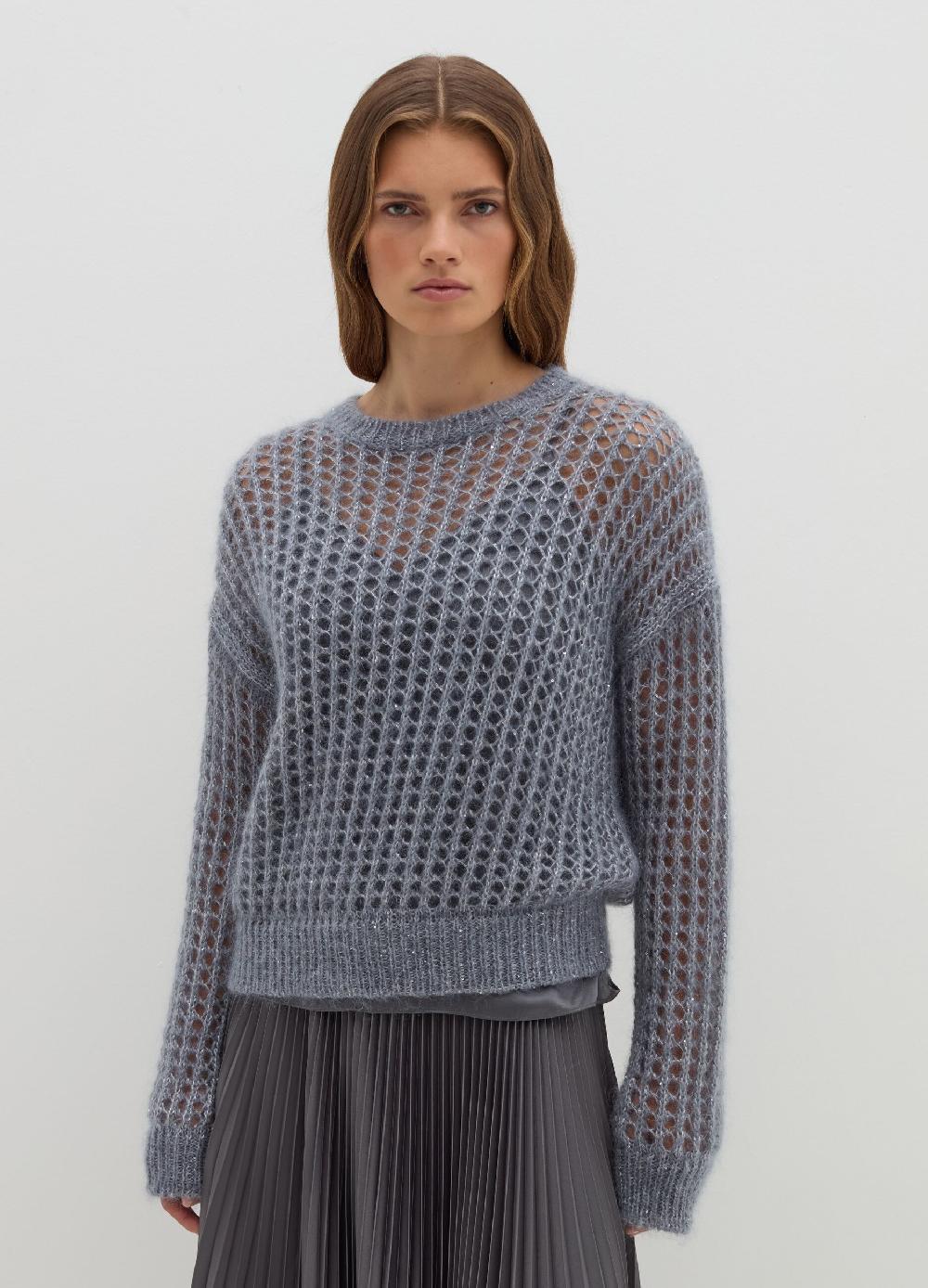 Stefanel Pullover traforato in mohair con micro paillettes Spedizione Gratuita