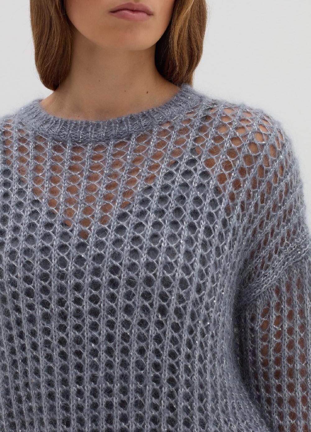 Stefanel Pullover traforato in mohair con micro paillettes Spedizione Gratuita