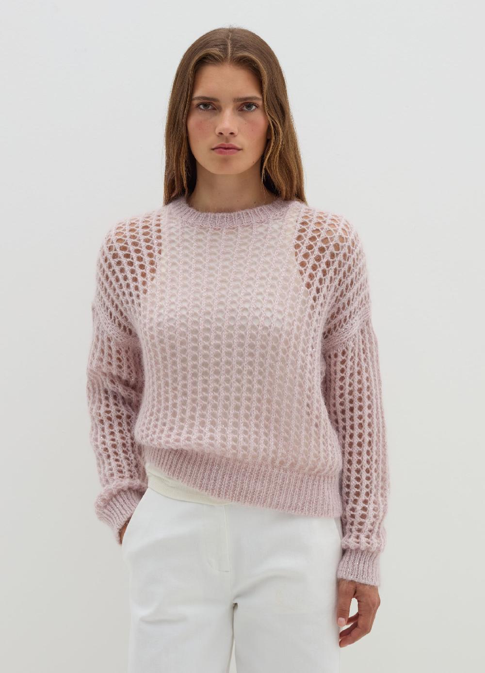 Stefanel Pullover traforato in mohair con micro paillettes Soddisfazione Garantita