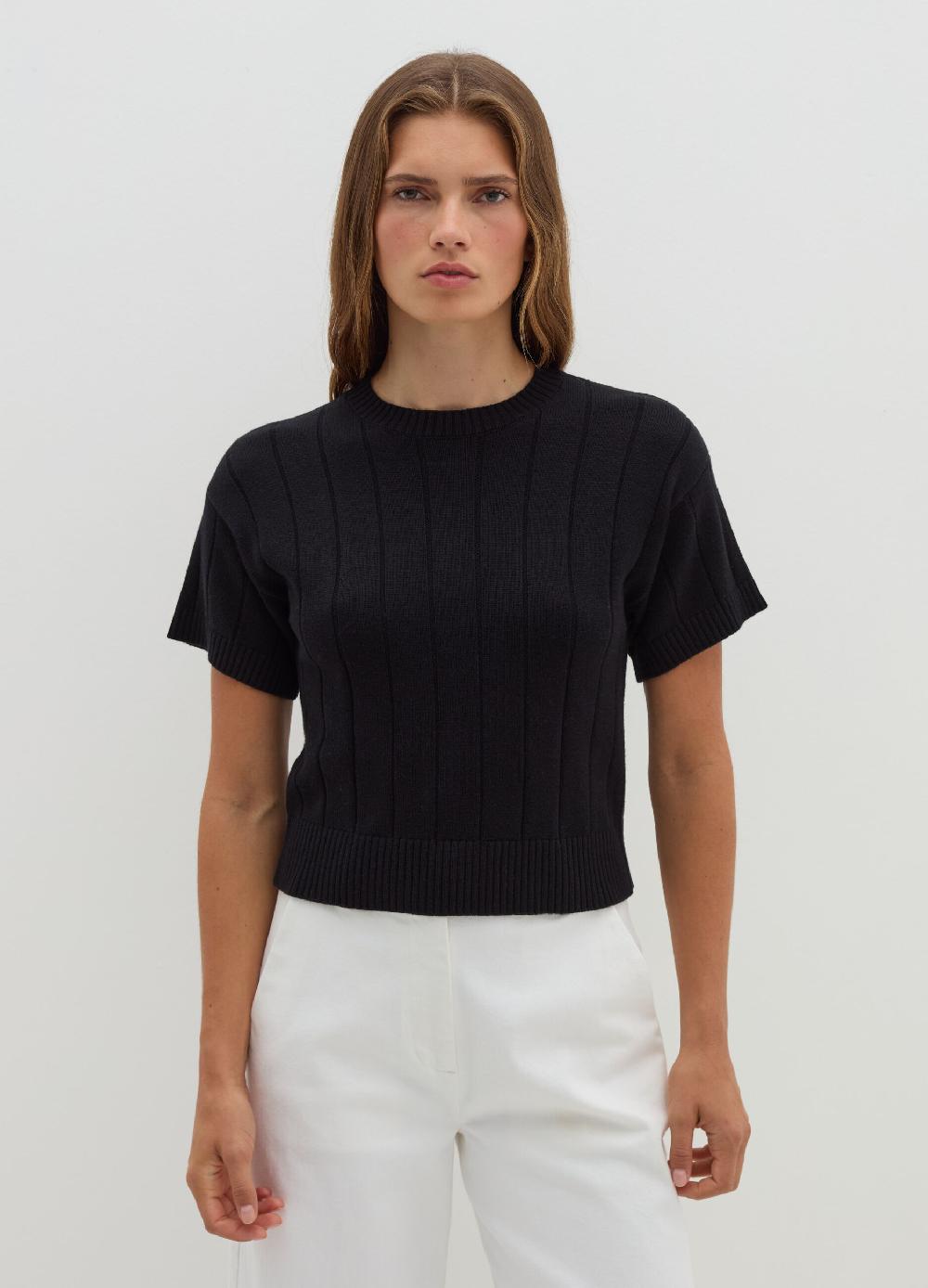 Stefanel Maglia a maniche corte in lana cotone e cashmere Novità