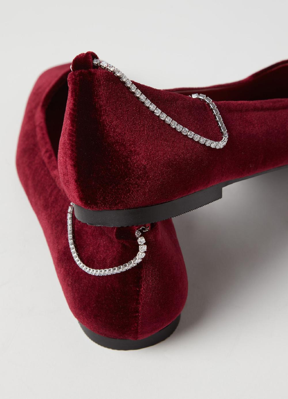 Stefanel Ballerina in velluto con cinturino in strass Nuovo