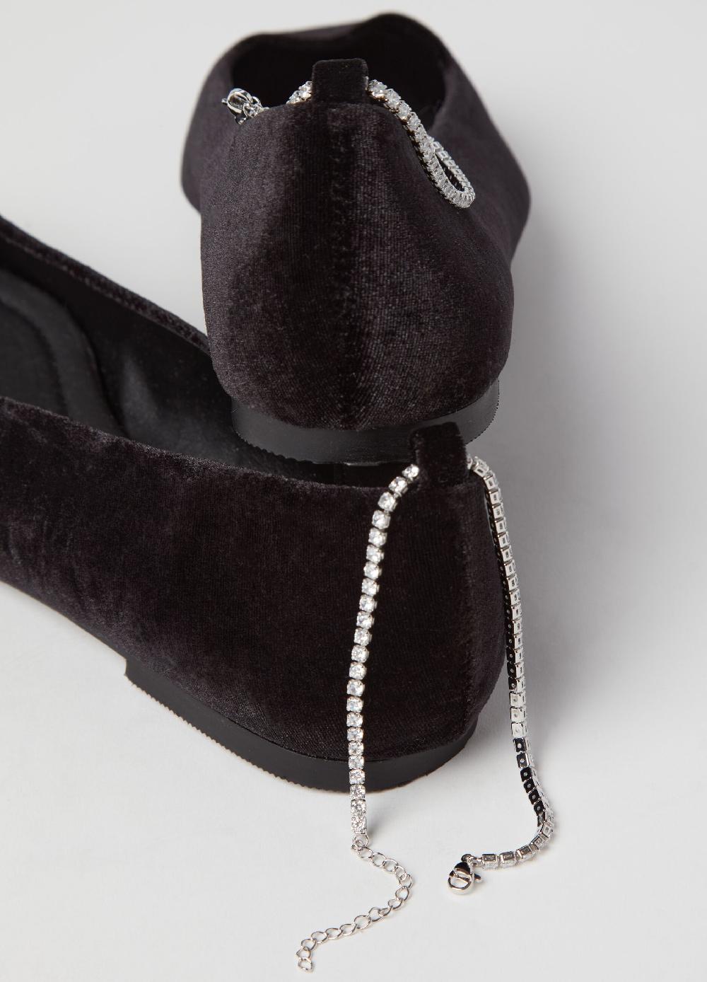 Stefanel Ballerina in velluto con cinturino in strass Qualità