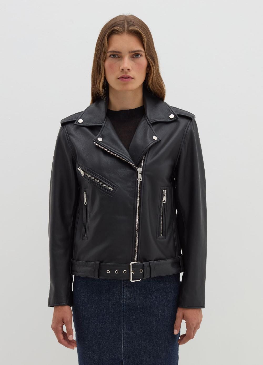 Stefanel Giacca biker in pelle con zip Vendita