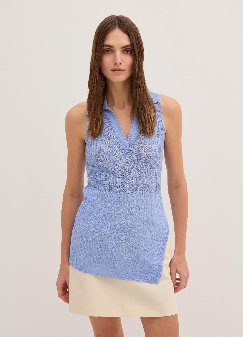 Stefanel Top smanicato a costine con scollo a polo Super sconto