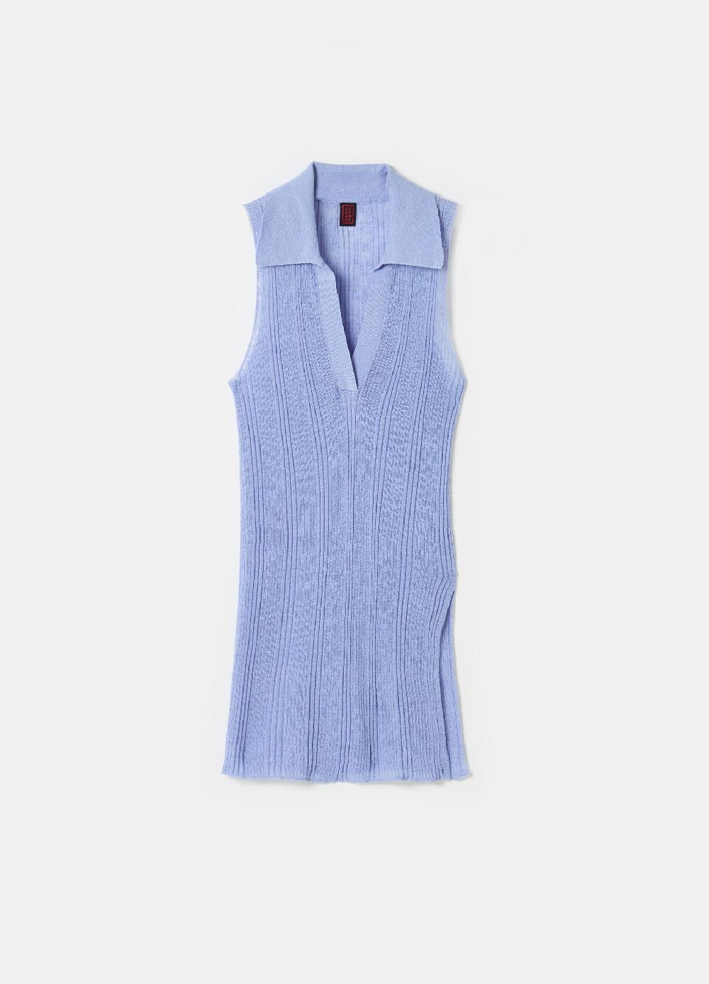 Stefanel Top smanicato a costine con scollo a polo Super sconto