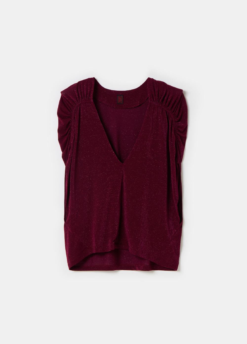 Stefanel T-shirt smanicata in lurex con arricciatura Sconti questo mese