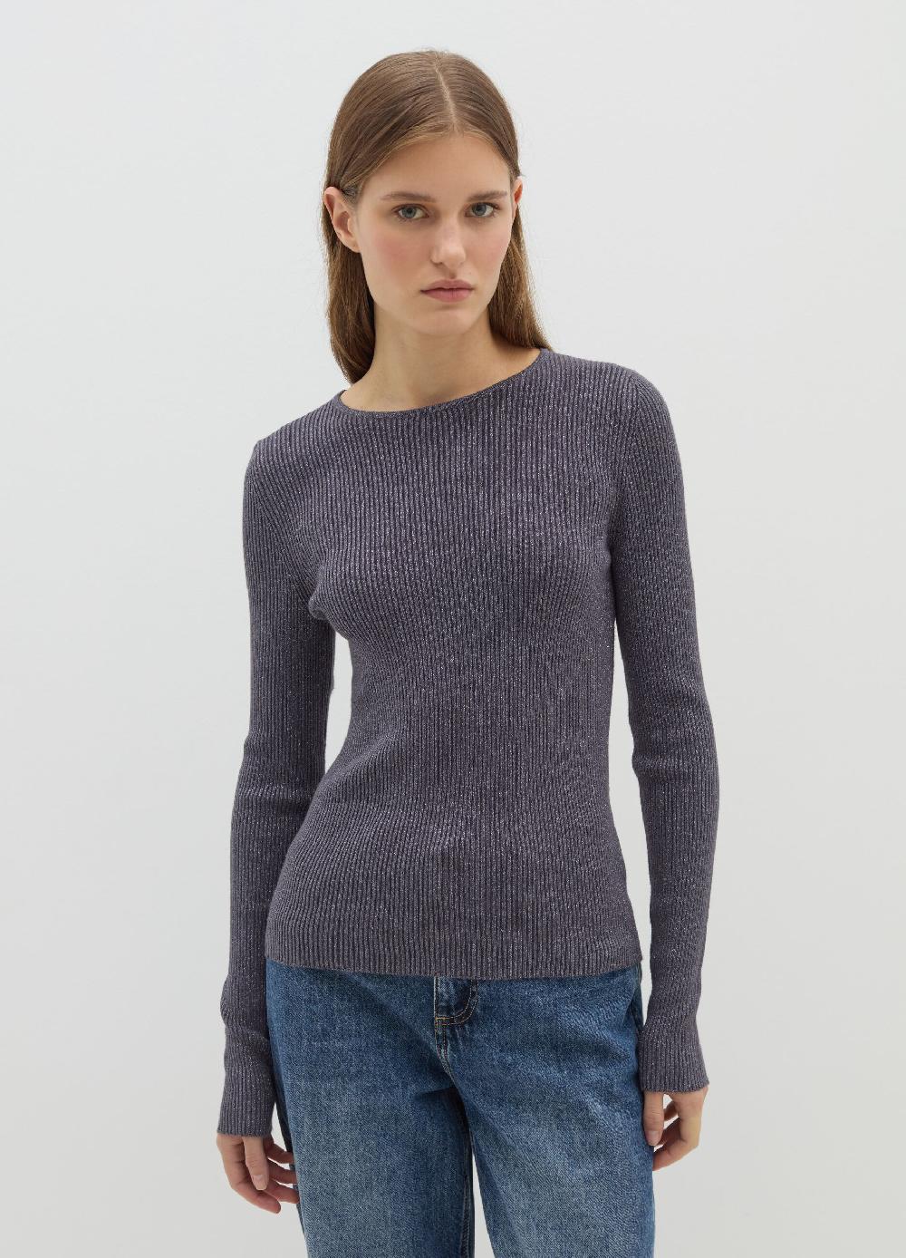 Stefanel T-shirt in lurex a costine con maniche lunghe Negozio online di fabbrica