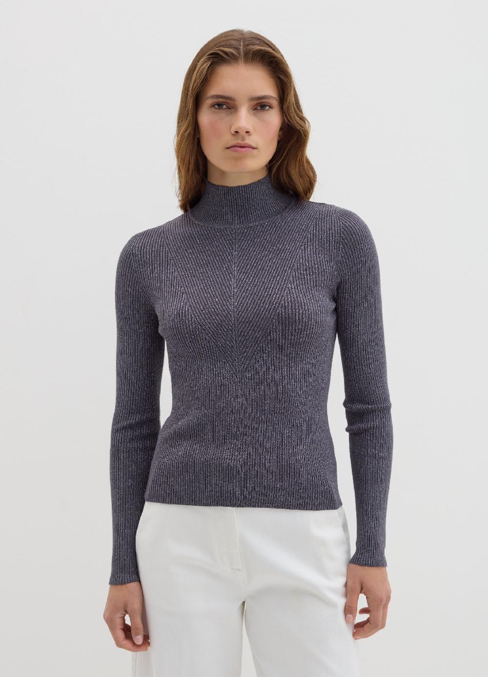 Stefanel T-shirt in lurex a costine con collo alto Shopping online