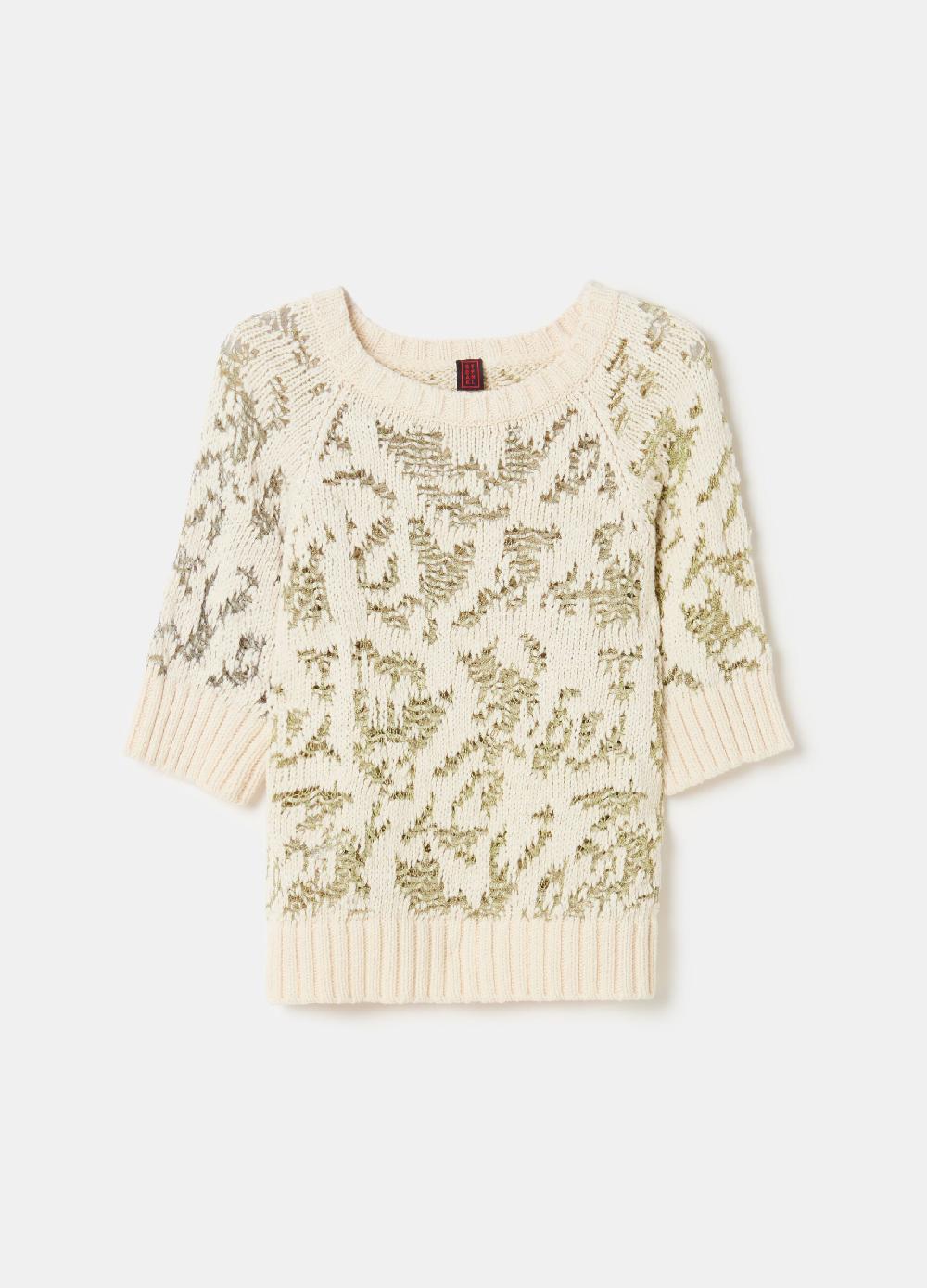 Stefanel Maglia traforata jacquard maniche al gomito Fino al 65% di sconto