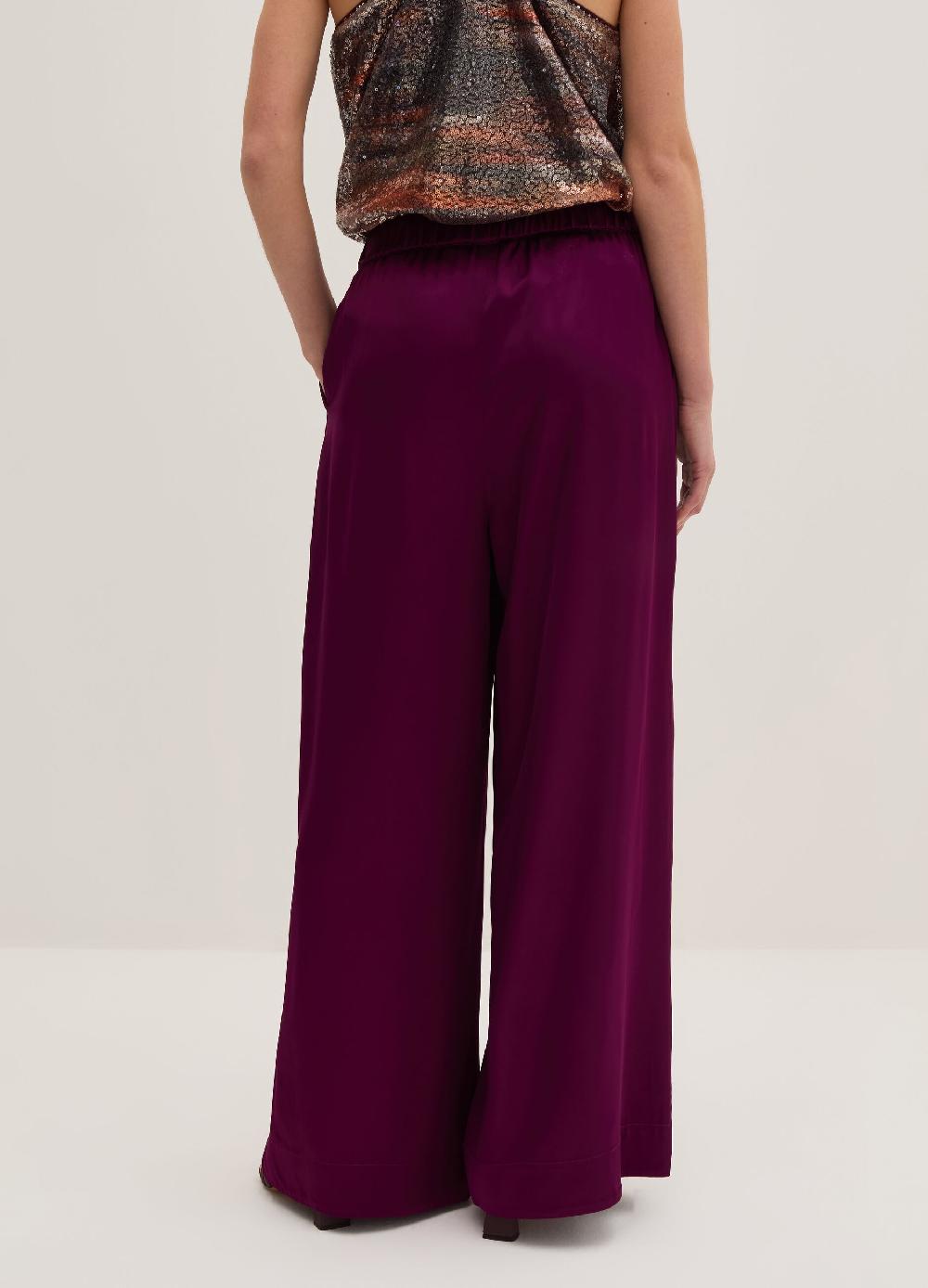Stefanel Pantalone wide leg in viscosa satin Vendita