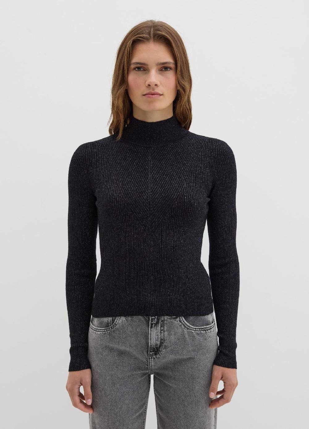 Stefanel T-shirt in lurex a costine con collo alto Prezzo Ridotto