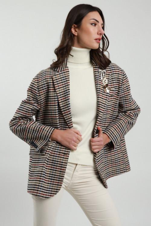 Susy Mix Giacca Over Check con Spille Saldi Di Fabbrica