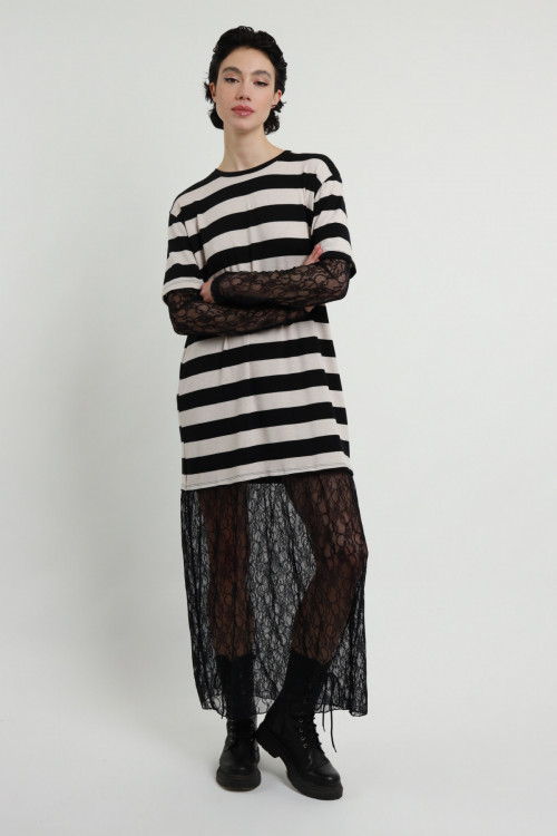 Susy Mix Abito Righe e Pizzo Vendite Flash