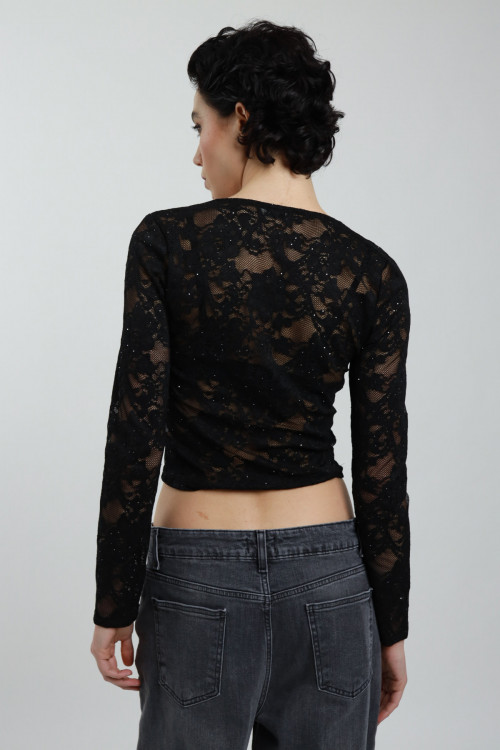 Susy Mix Maglia Pizzo Scollo V con Paillettes Presa