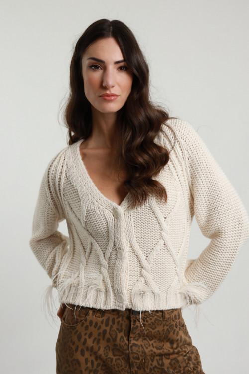Susy Mix Cardigan Trecce e Piume Economico