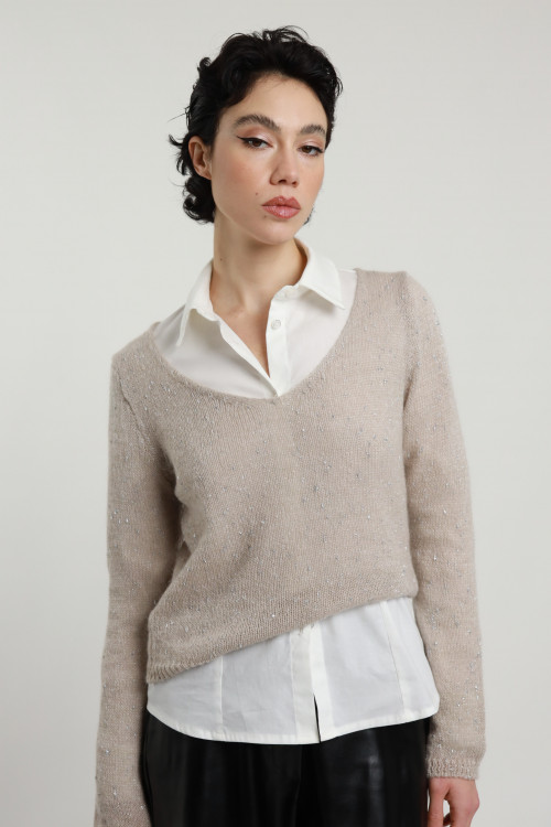 Susy Mix Maglia Scollo V con Punti Luce Outlet