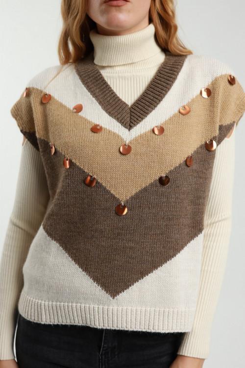 Susy Mix Gilet Scollo V con Paillettes Saldi