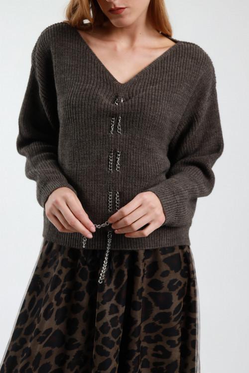 Susy Mix Maglione Scollo V Catena Italy