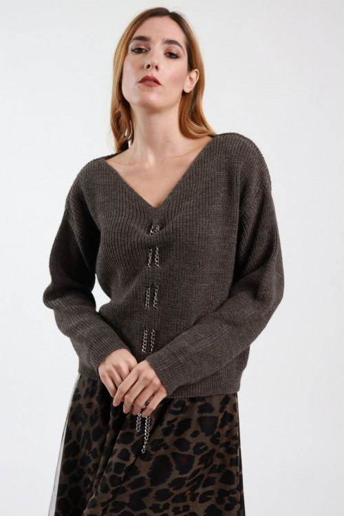 Susy Mix Maglione Scollo V Catena Italy