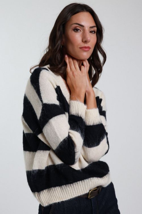 Susy Mix Maglione Rigato Scollo V Italia