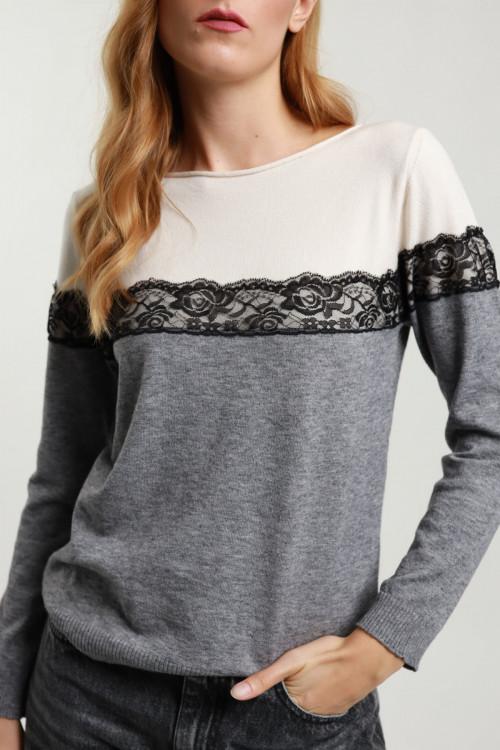 Susy Mix Maglioncino Bicolore con Pizzo Spedizione Gratuita