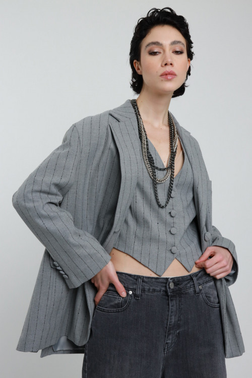 Susy Mix Blazer Over Gessato Qualità Garantita