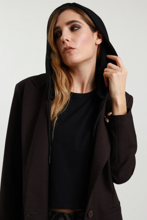Susy Mix Blazer con Spilla e Cappuccio Hotsell