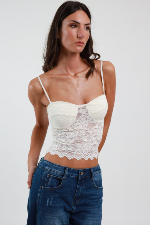 Susy Mix Crop Top in Pizzo Saldi Di Fabbrica