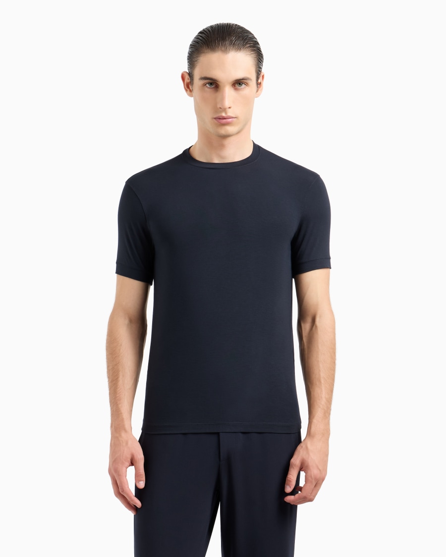 ﻿The world of armani T-SHIRT GIROCOLLO ICON IN JERSEY DI VISCOSA STRETCH Vendita Economica