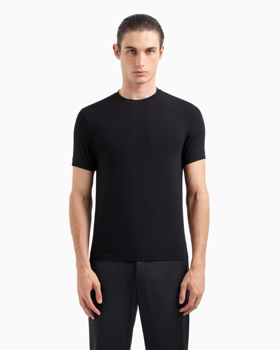 The world of armani T-SHIRT GIROCOLLO ICON IN JERSEY DI VISCOSA STRETCH Vendite Flash