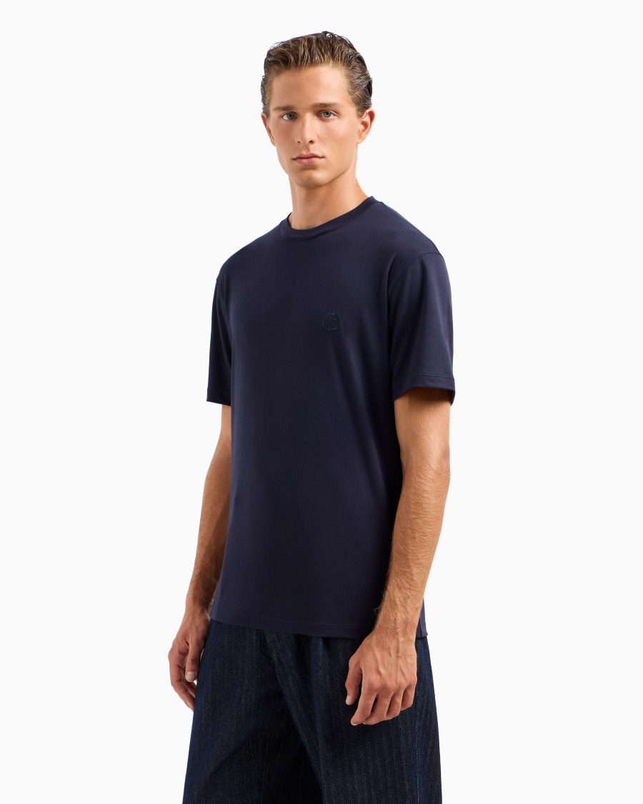 The world of armani T-SHIRT GIROCOLLO IN INTERLOCK DI COTONE E CASHMERE Nuovo