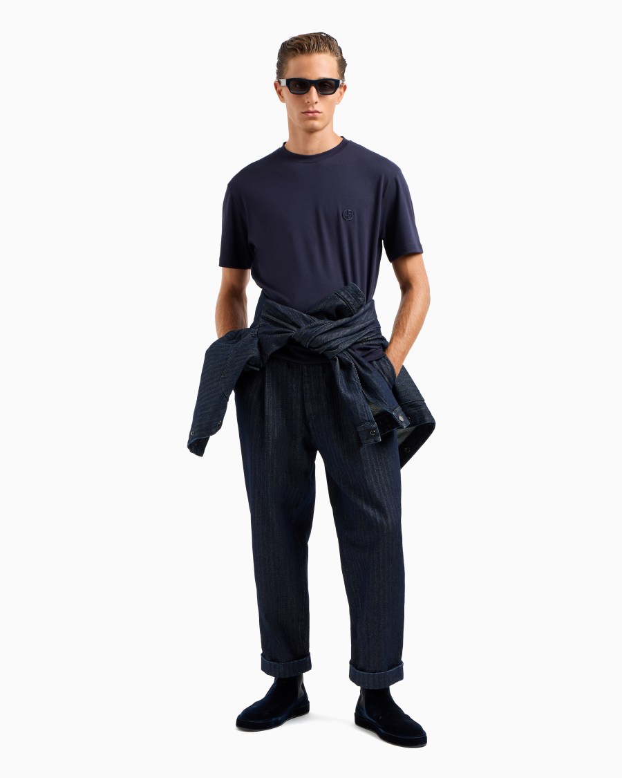 The world of armani T-SHIRT GIROCOLLO IN INTERLOCK DI COTONE E CASHMERE Nuovo