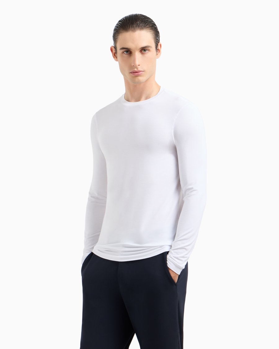 The world of armani MAGLIA GIROCOLLO A MANICHE LUNGHE IN JERSEY DI VISCOSA STRETCH Sconto