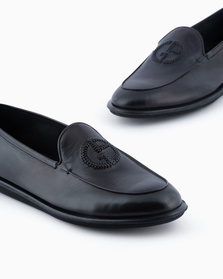 The world of armani MOCASSINI IN NAPPA VINTAGE CON LOGO RICAMATO Convenienza