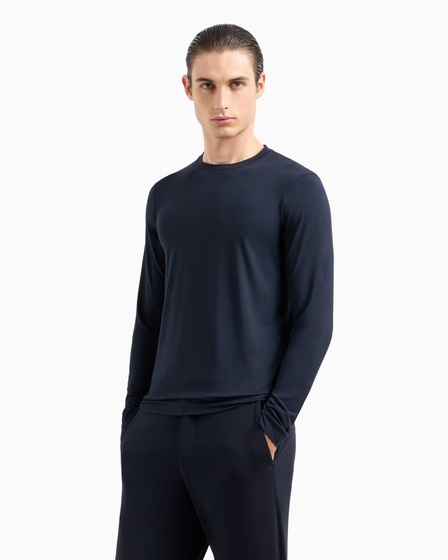 The world of armani MAGLIA GIROCOLLO A MANICHE LUNGHE IN JERSEY DI VISCOSA STRETCH Negozio