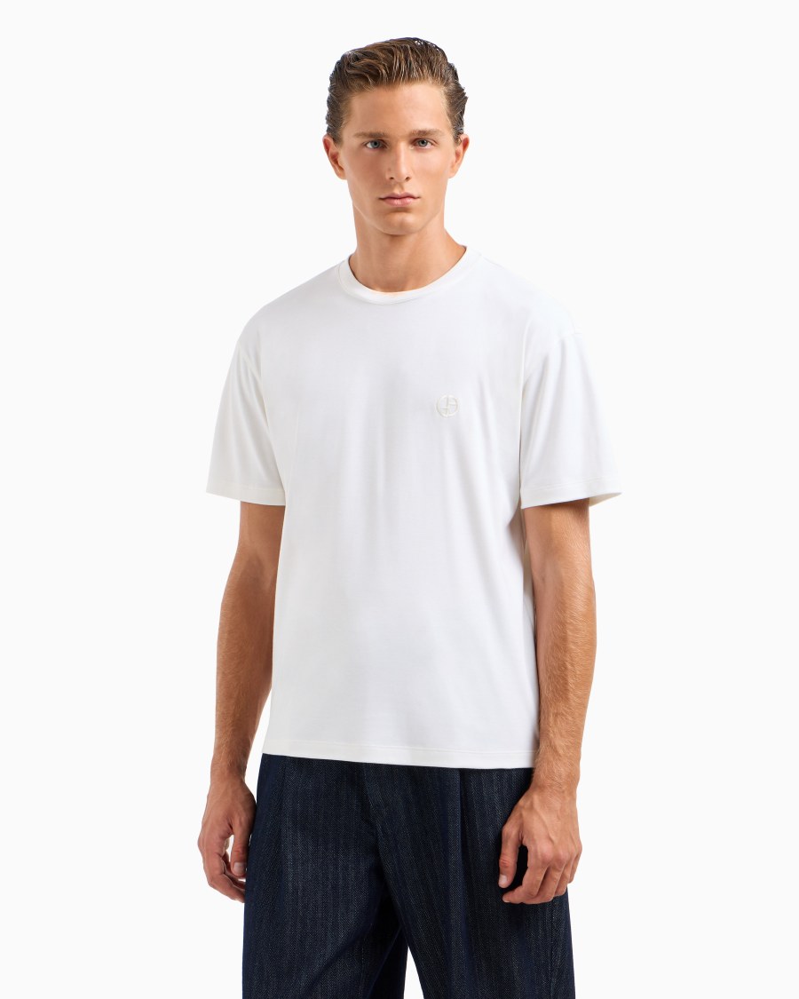 The world of armani T-SHIRT GIROCOLLO IN INTERLOCK DI COTONE E CASHMERE Moda