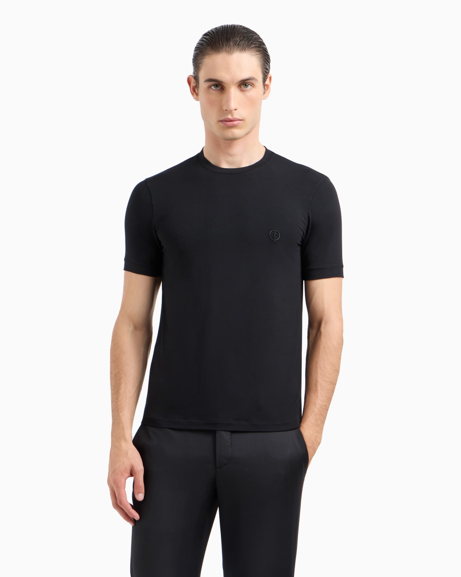The world of armani T-SHIRT IN JERSEY BAMBOO DI VISCOSA STRETCH CON RICAMO GA Soddisfazione Garantita
