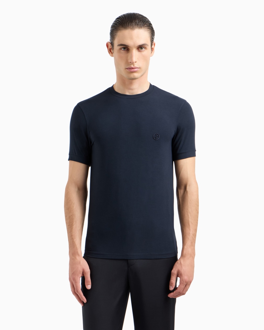 The world of armani T-SHIRT IN JERSEY BAMBOO DI VISCOSA STRETCH CON RICAMO GA Shopping Online