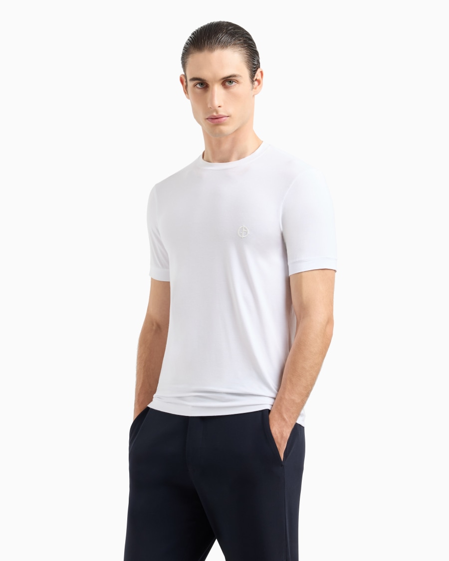 The world of armani T-SHIRT IN JERSEY BAMBOO DI VISCOSA STRETCH CON RICAMO GA Economico