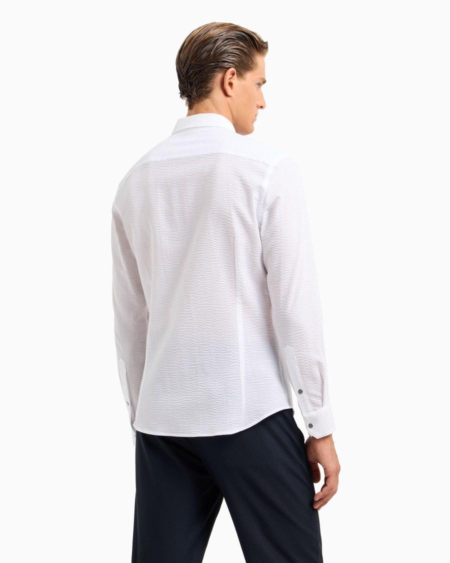 The world of armani CAMICIA SLIM FIT CON ZIP IN COTONE SEERSUCKER Vendita Calda