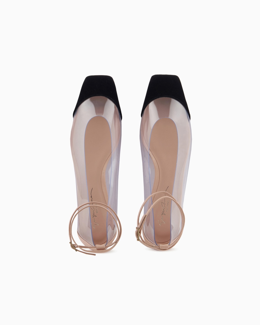 The world of armani BALLERINE CON CINTURINO IN NAPPA PVC E VELLUTO Italia