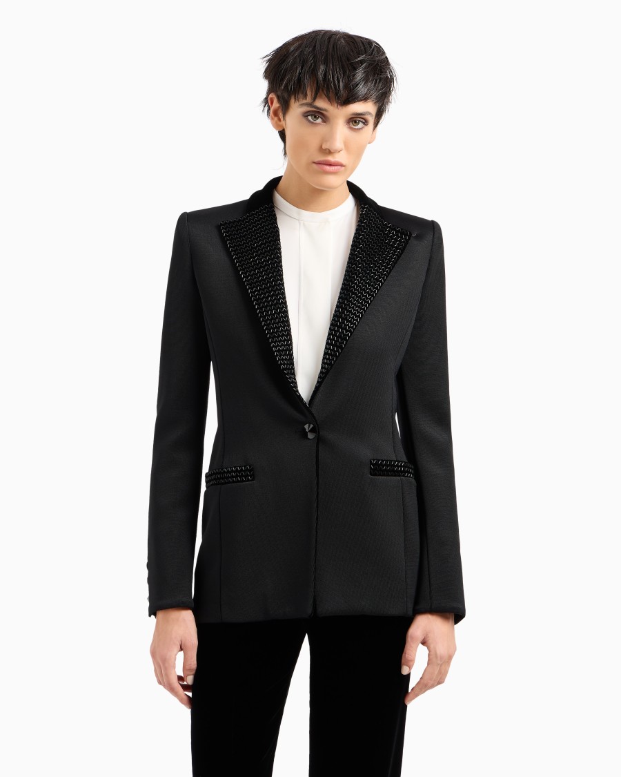 The world of armani GIACCA MONOPETTO IN JERSEY DOUBLE E VELLUTO CON RICAMI Consegna Veloce
