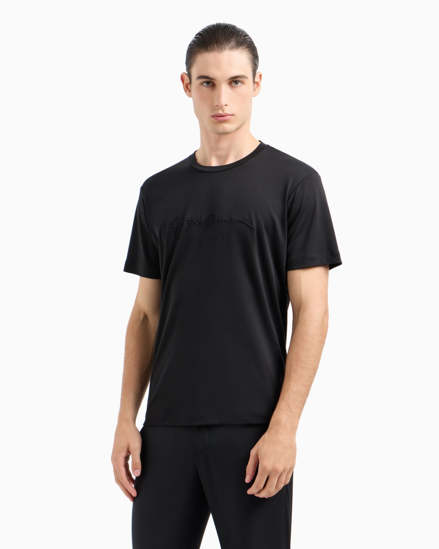The world of armani T-SHIRT IN INTERLOCK DI PURO COTONE CON LOGO RICAMATO Italy